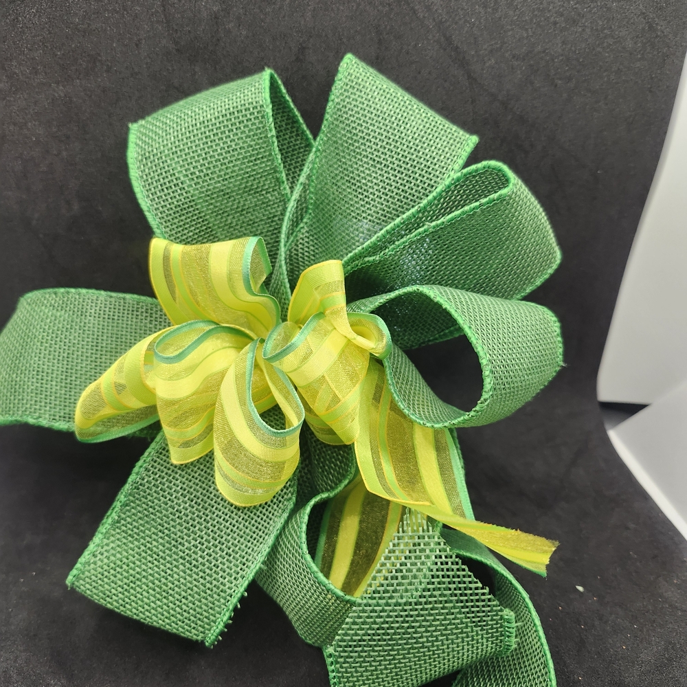 Hand Crafted Green & Yellow Hair Bow Barrette Clip Colorful Hair Accessory